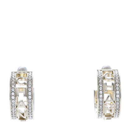 Chanel Metal Crystal Bow-tiful CC Hoop Earrings Gold 1 of 5