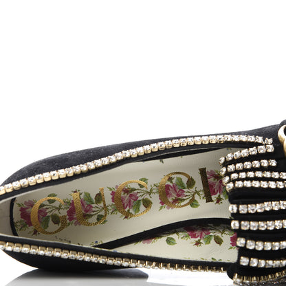 Gucci Kid Scamosciato Crystal GG Marmont Fringe 50mm Loafer Pumps 36 Black 7 of 9