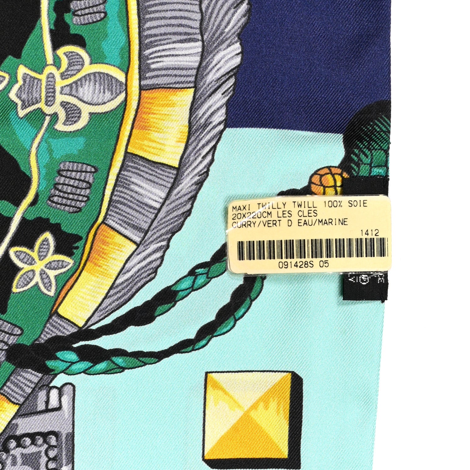 Hermes Silk Les Cles Maxi Twilly Curry Vert D'Eau Marine 4 of 4