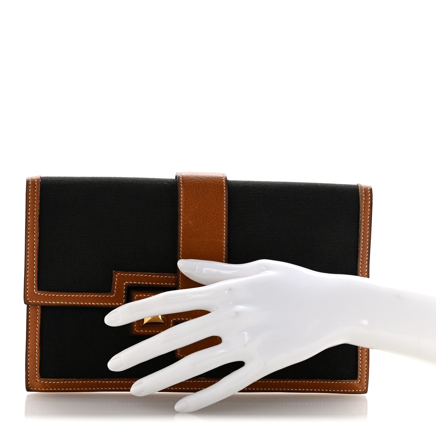 Hermes Canvas Courchevel Medor Clutch Gold Brown 2 of 15