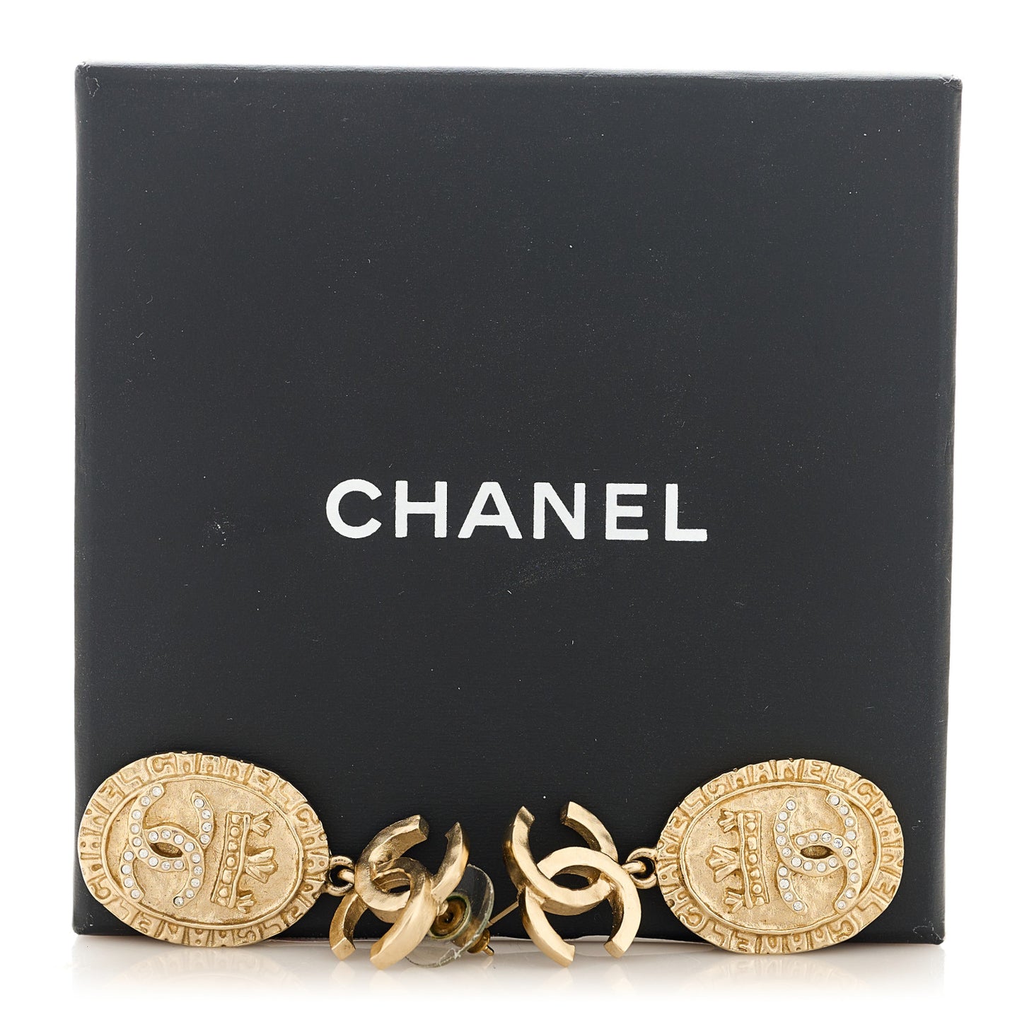 Crystal Crown CC Drop Earrings Gold