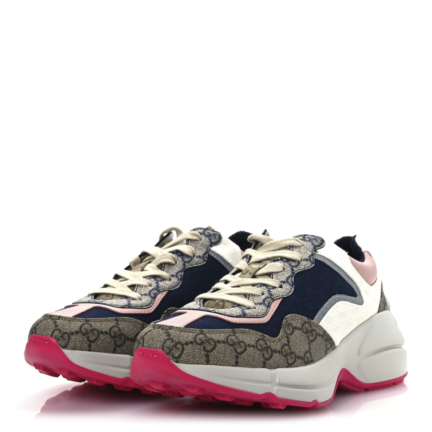 GG Supreme Monogram Mix Monogram Womens Rhyton Sneakers 39 London Blue Beige Pale Pink
