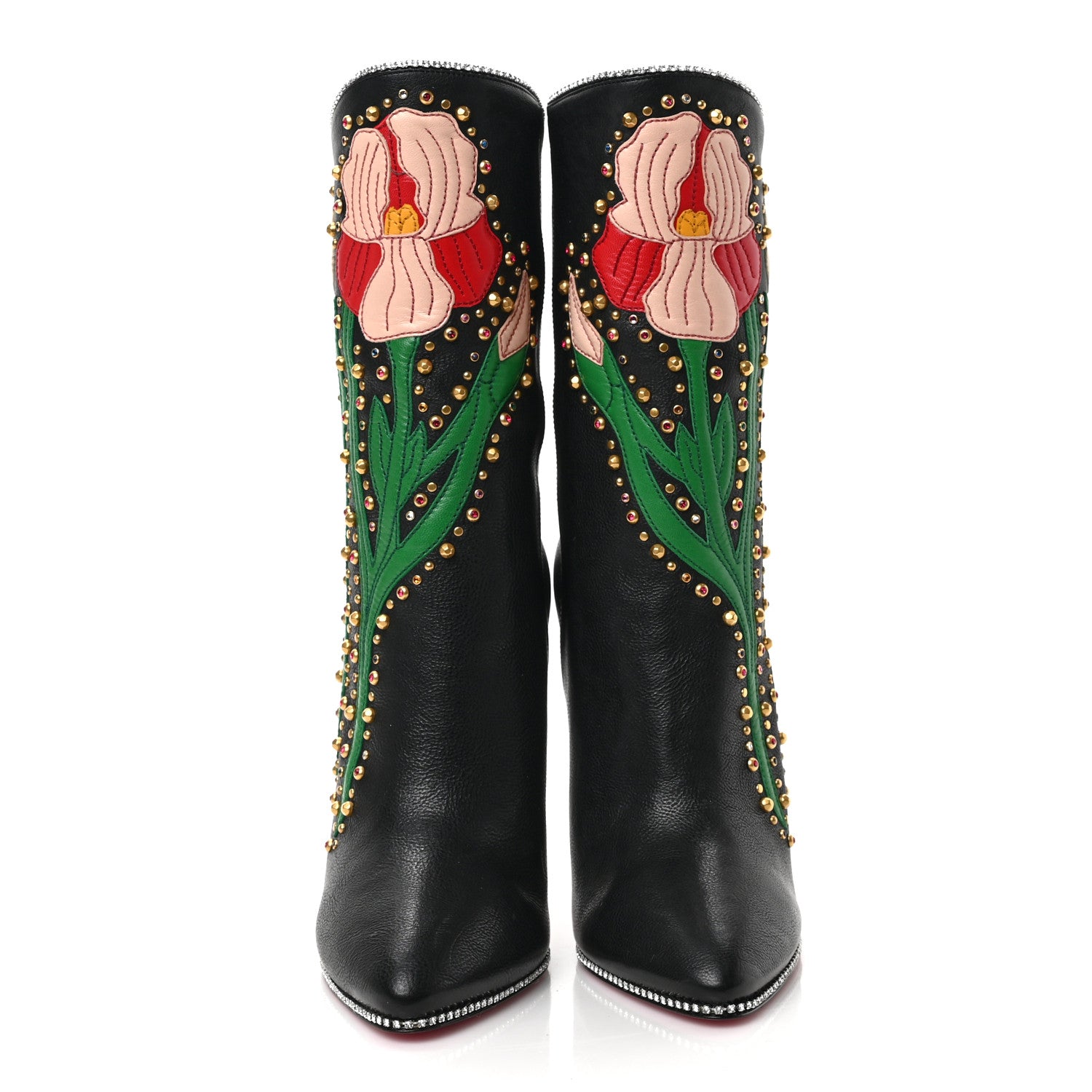 Gucci Calfskin Floral Crystal Embroidered Fosca Boots 38 Black 2 of 9