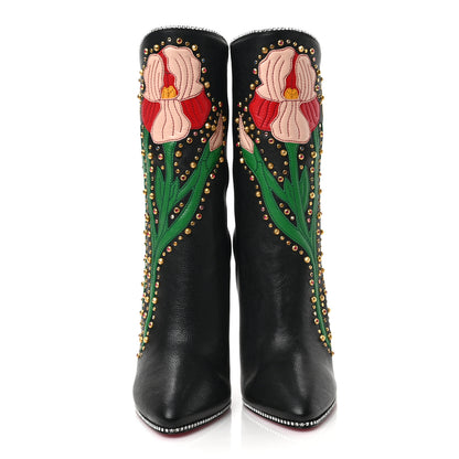 Gucci Calfskin Floral Crystal Embroidered Fosca Boots 38 Black 2 of 9