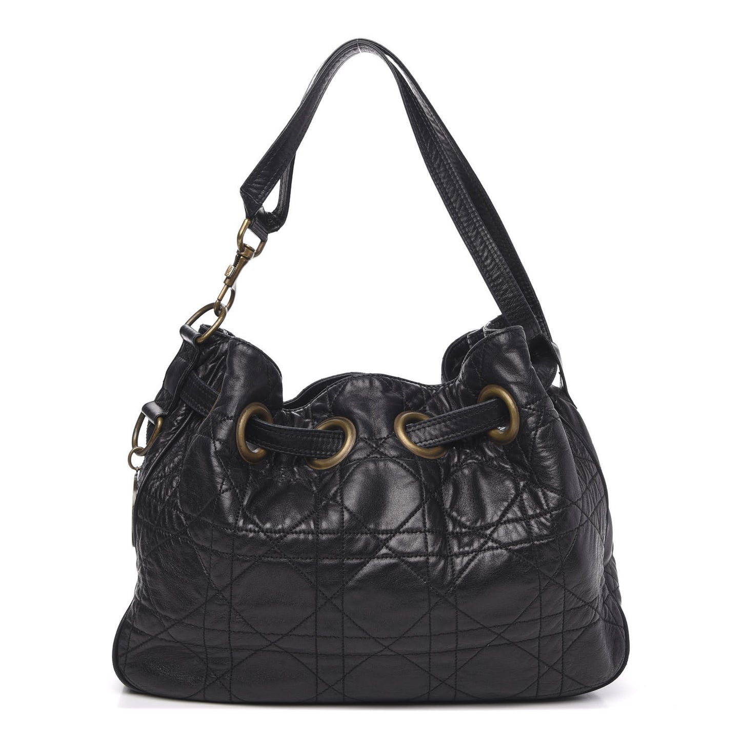 Lambskin Cannage Drawstring Bag Black