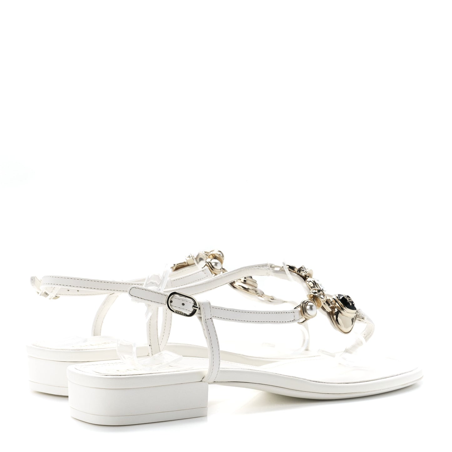 Lambskin Metal Heart Thong Sandals 40.5 White