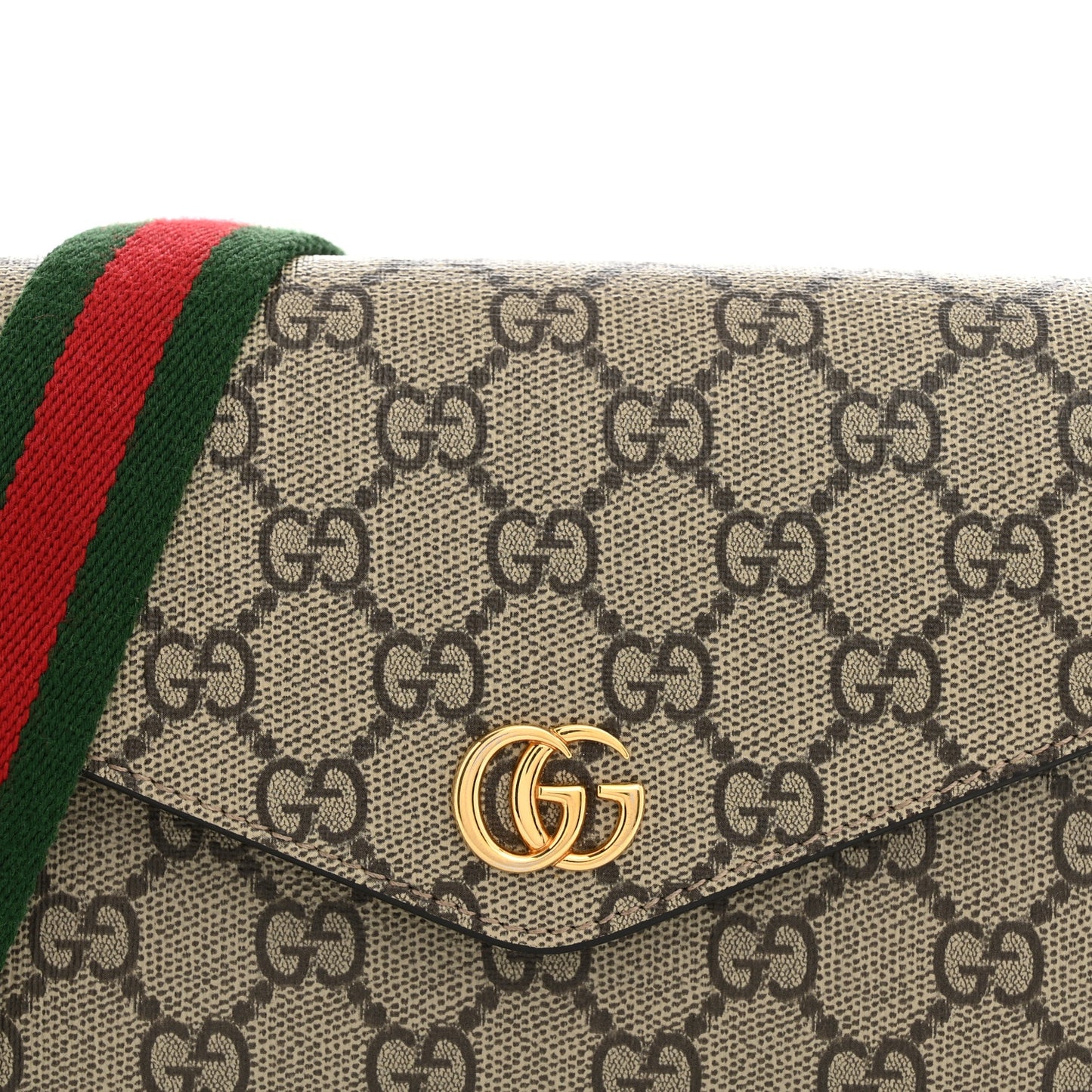 GG Supreme Monogram Textured Dollar Calfskin Web Mini Ophidia Envelope Shoulder Bag Beige Ebony