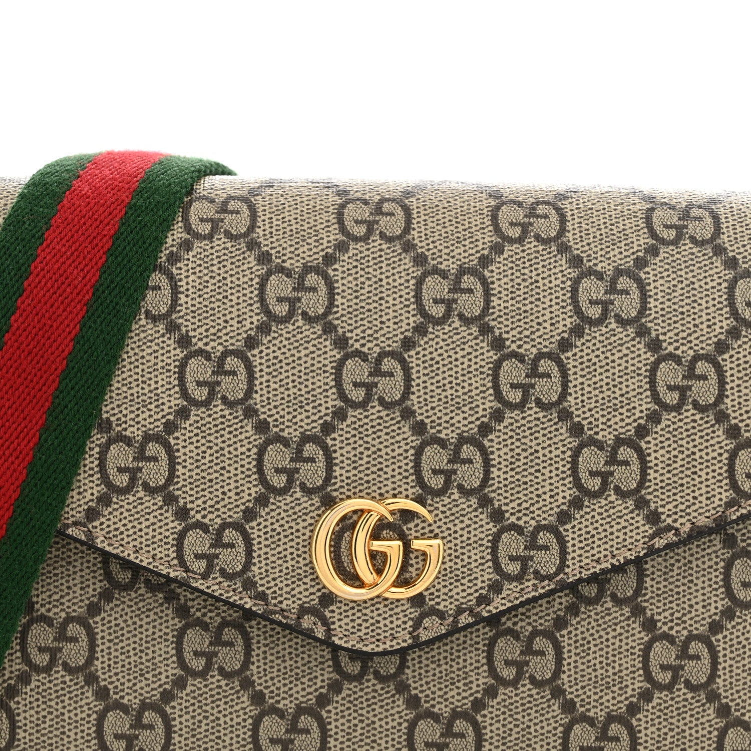 Gucci GG Supreme Monogram Textured Dollar Calfskin Web Mini Ophidia Envelope Shoulder Bag Beige Ebony 7 of 12