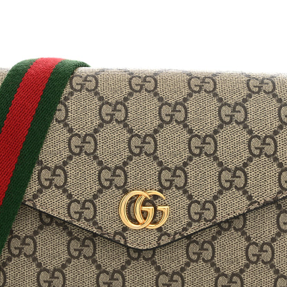 Gucci GG Supreme Monogram Textured Dollar Calfskin Web Mini Ophidia Envelope Shoulder Bag Beige Ebony 7 of 12