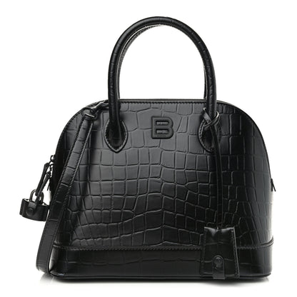 Balenciaga Calfskin Crocodile Embossed S Rivet Ville Top Handle Bag Black 1 of 12