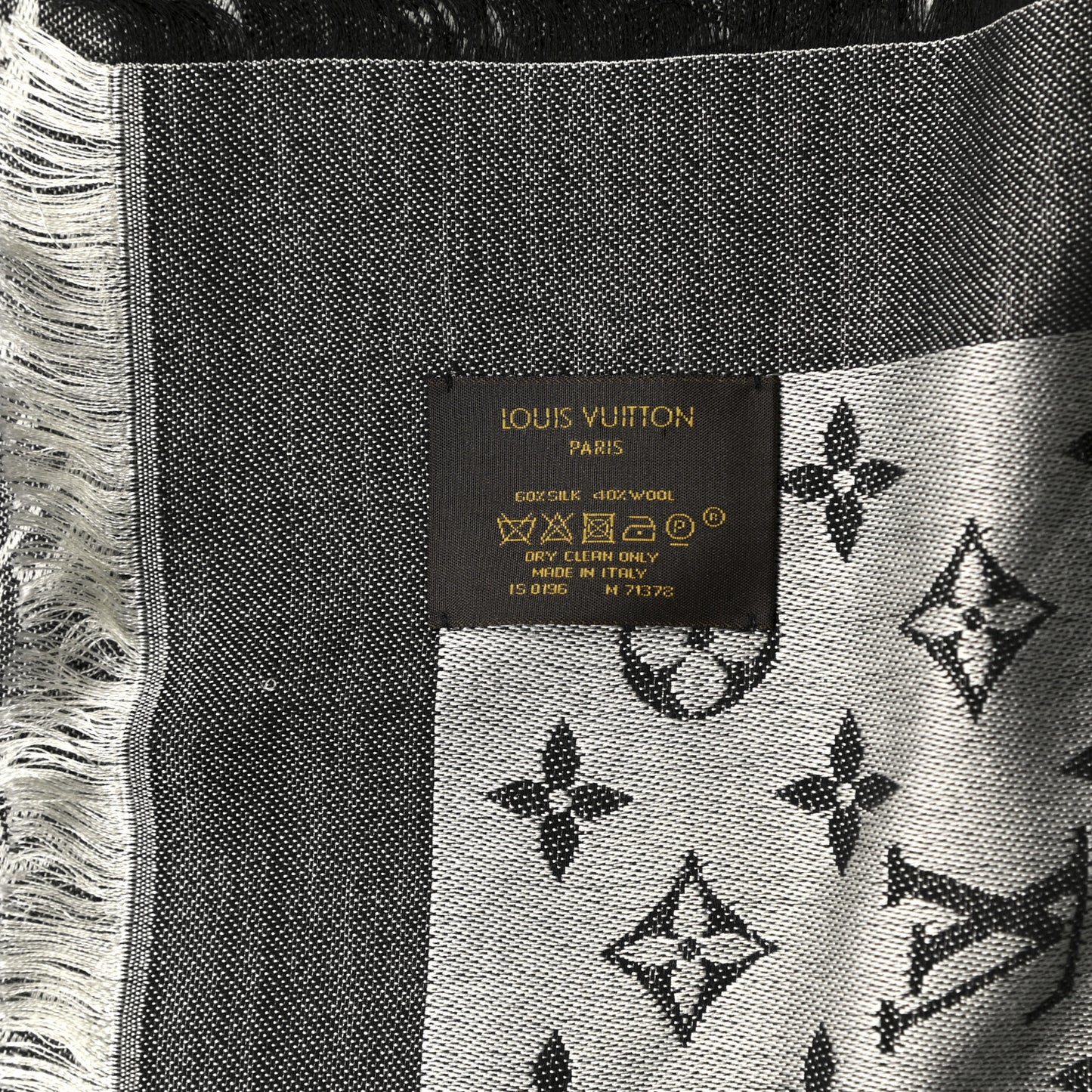 Silk Wool Monogram Denim Shawl Black