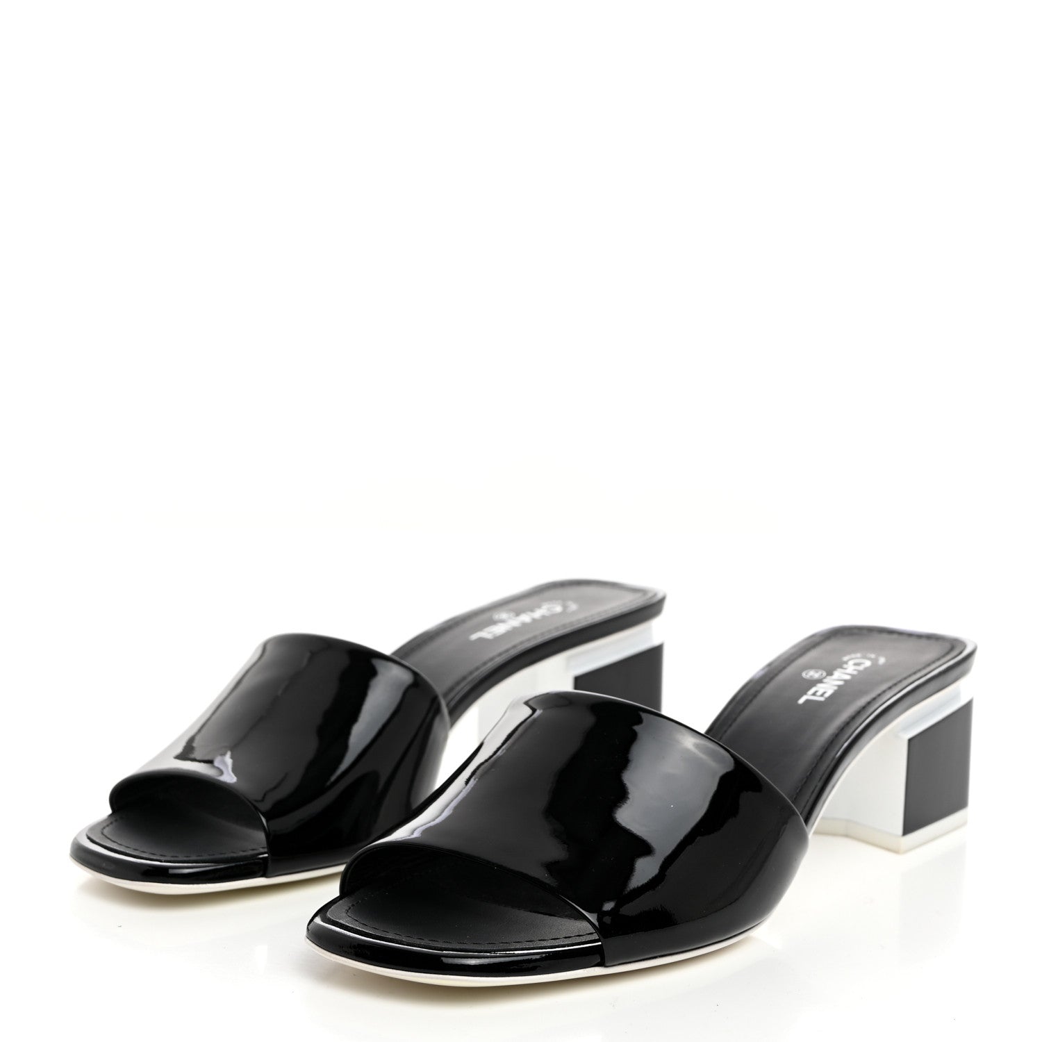 Chanel Patent CC Mules 40 Black White 3 of 8