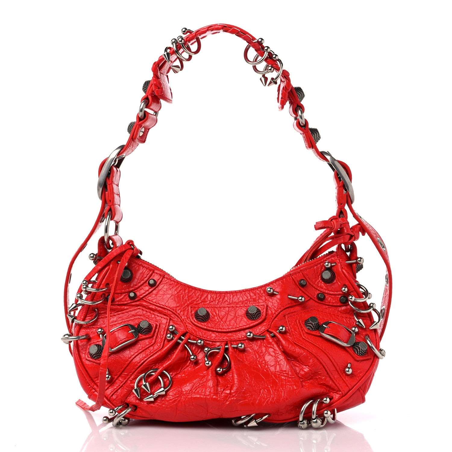 Balenciaga Agneau Arena Pierced Le Cagole Shoulder Bag XS Tomato