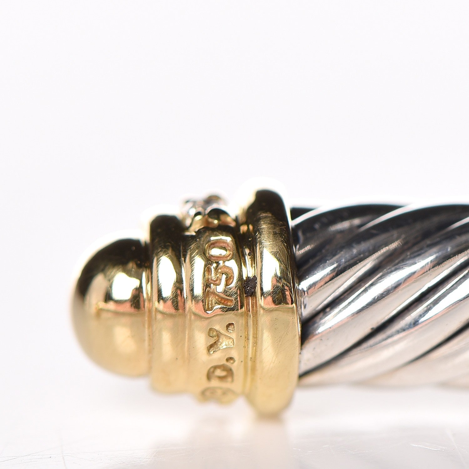 David Yurman Sterling Silver 18K Yellow Gold Diamond 5mm Cable Classics Bracelet 3 of 4