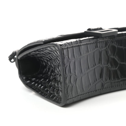 Balenciaga Shiny Calfskin Monochrome Crocodile Embossed Hourglass Top Handle Bag XS Black 7 of 8