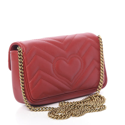 Gucci Calfskin Matelasse Super Mini GG Marmont Shoulder Bag Hibiscus Red 3 of 11