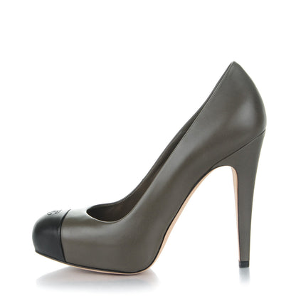 Chanel Lambskin Cap Toe Pumps 36.5 Grey Black 1 of 6