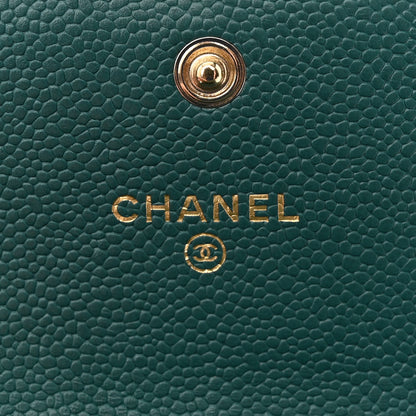 Chanel Caviar Quilted Boy Card Holder On Chain Green 6 of 10