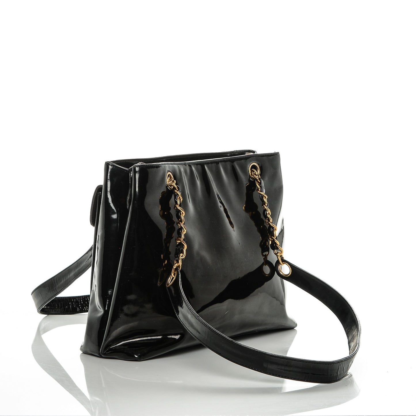 Patent Flap Shoulder Bag Black
