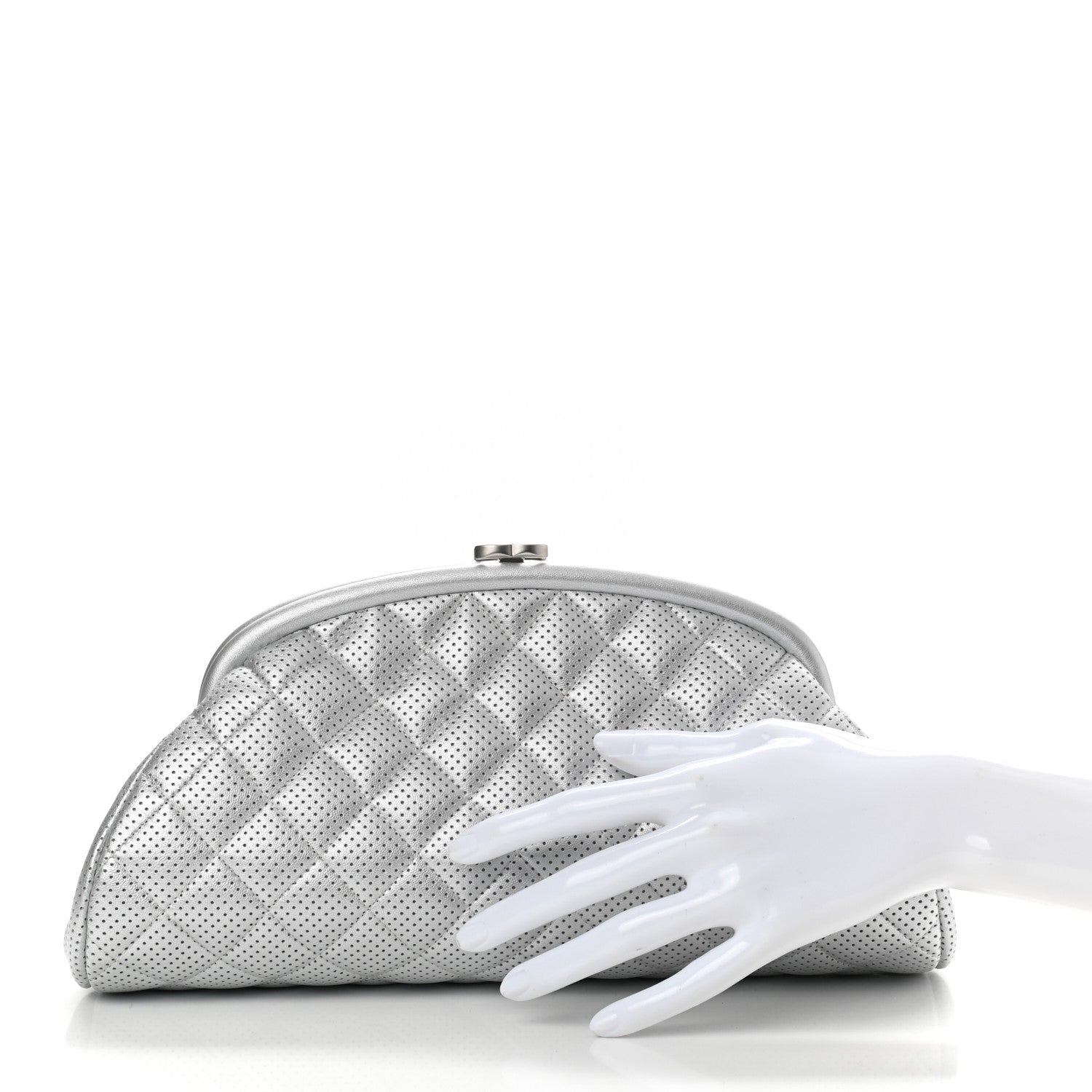 Chanel Lambskin Perforated Timeless Clutch Light Silver 2 of 9