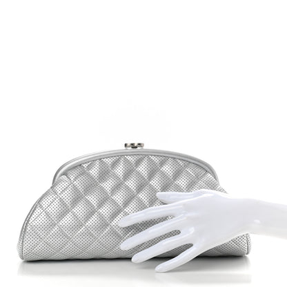 Chanel Lambskin Perforated Timeless Clutch Light Silver 2 of 9
