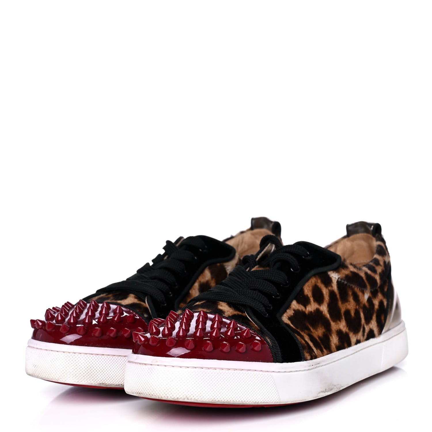 Christian Louboutin Calf Hair Womens Louis Junior Spikes Flat Sneakers 39 Leopard 3 of 10