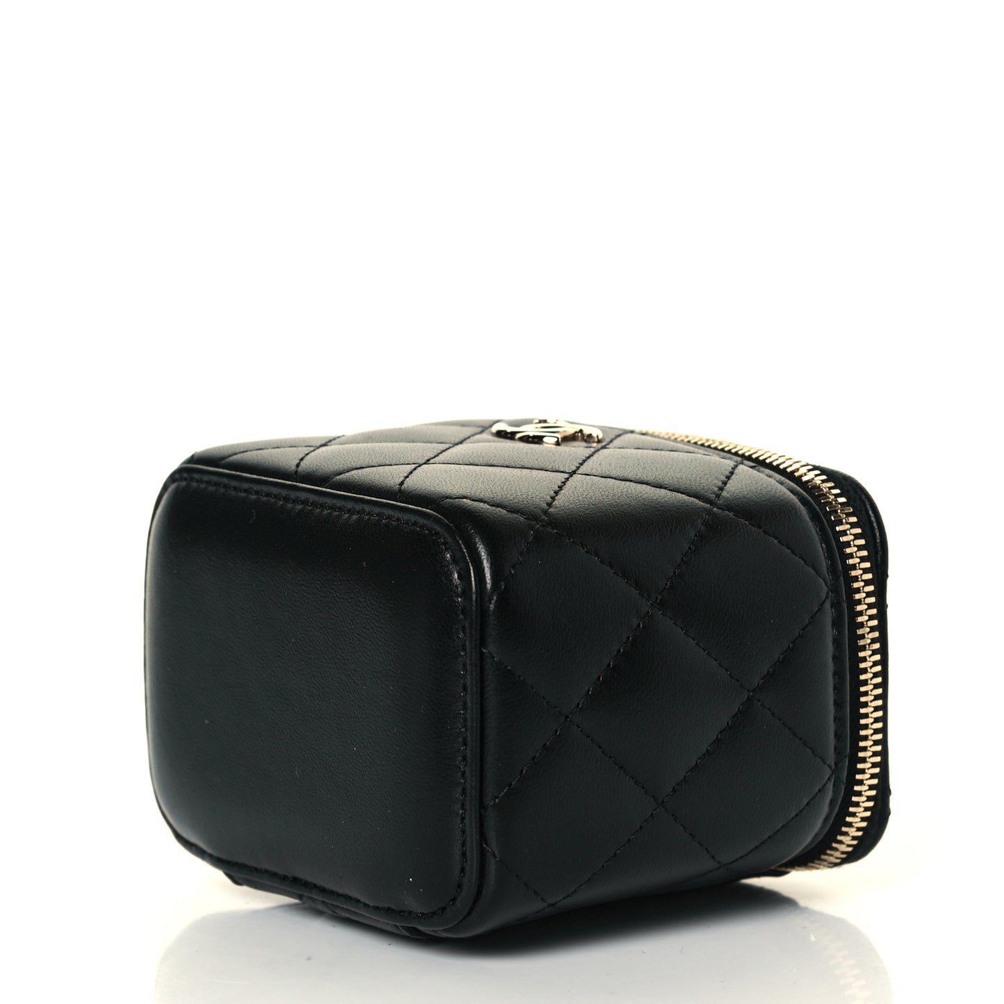 Lambskin Quilted Trendy Mini Vanity Case With Chain Black
