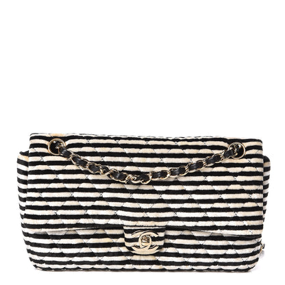 Chanel Velvet Quilted Medium Flap Black White 1 of 12