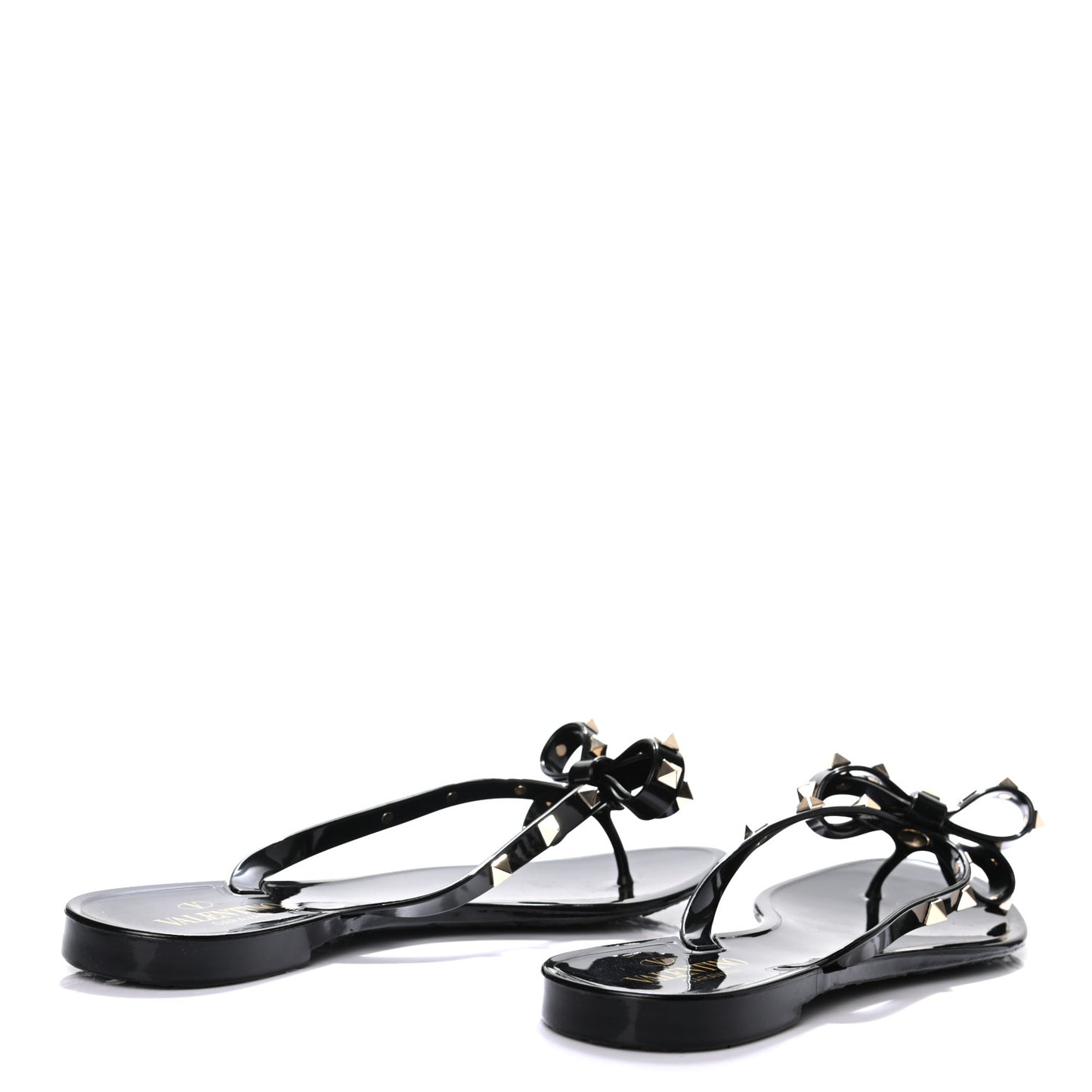 PVC Jelly Rockstud Bow Thong Sandals 41 Black