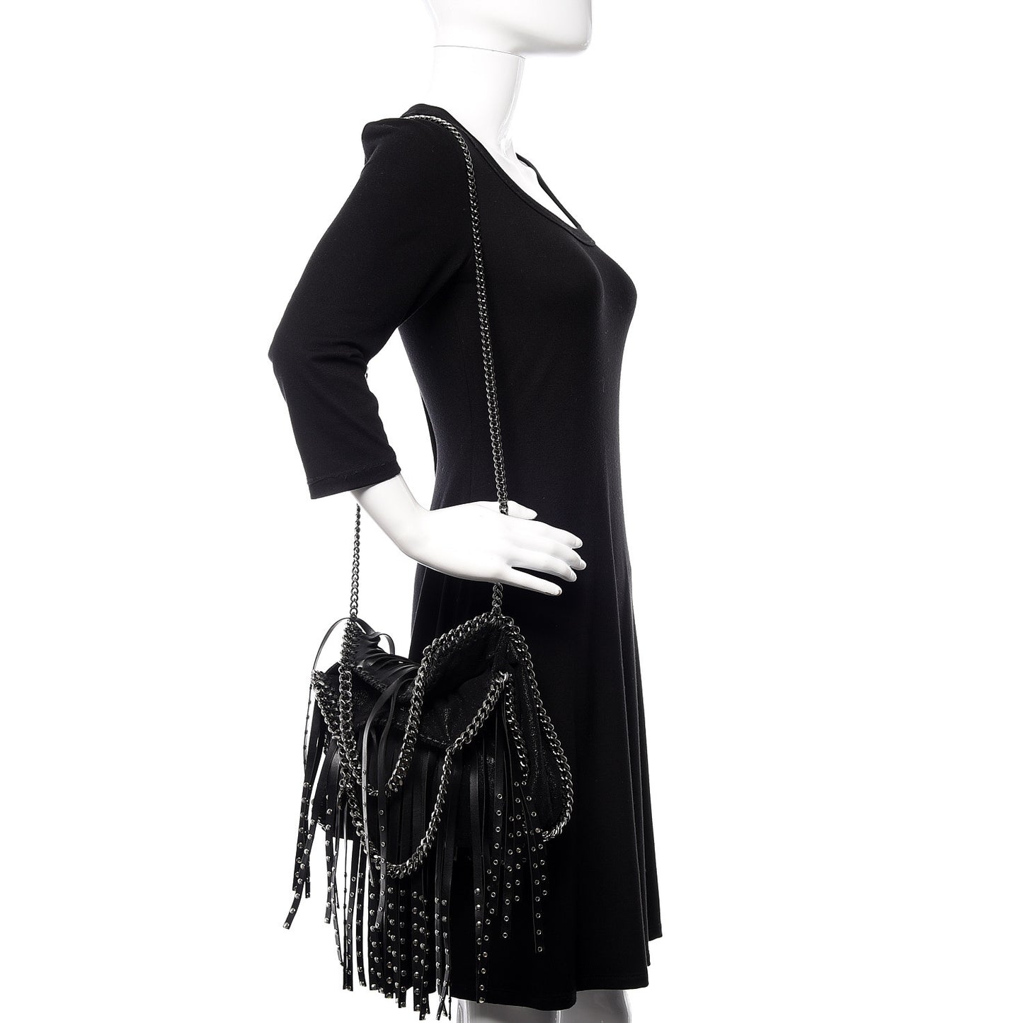 Eco Alter Nappa Shaggy Deer Mini Falabella Studded Fringe Tote Black