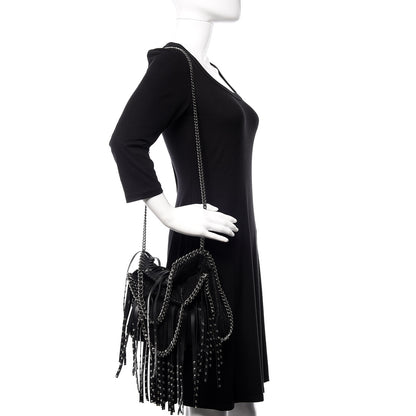 Stella McCartney Eco Alter Nappa Shaggy Deer Mini Falabella Studded Fringe Tote Black 2 of 10