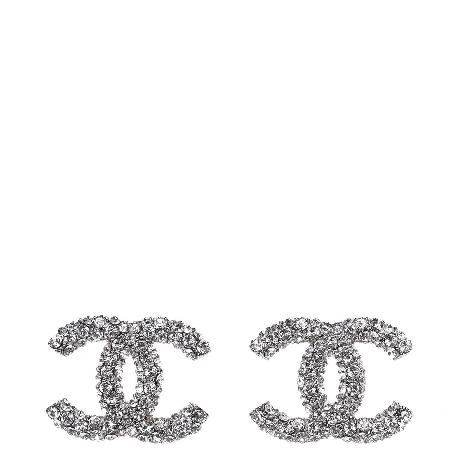 Chanel Crystal CC Earrings Silver 1 of 5