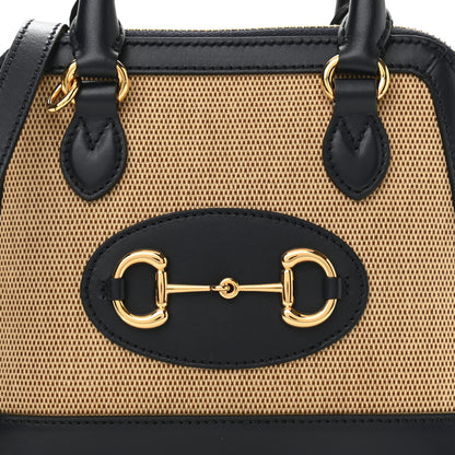 Gucci Vintage Rice Canvas Plutone Calfskin Mini Horsebit 1955 Top Handle Bag Beige Black 8 of 10