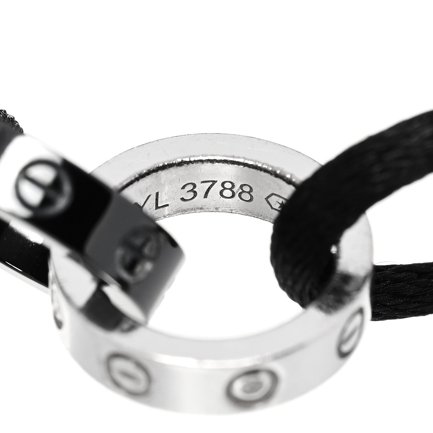Cartier 18K White Gold Ceramic 4 Diamond LOVE Cord Bracelet Black 5 of 6