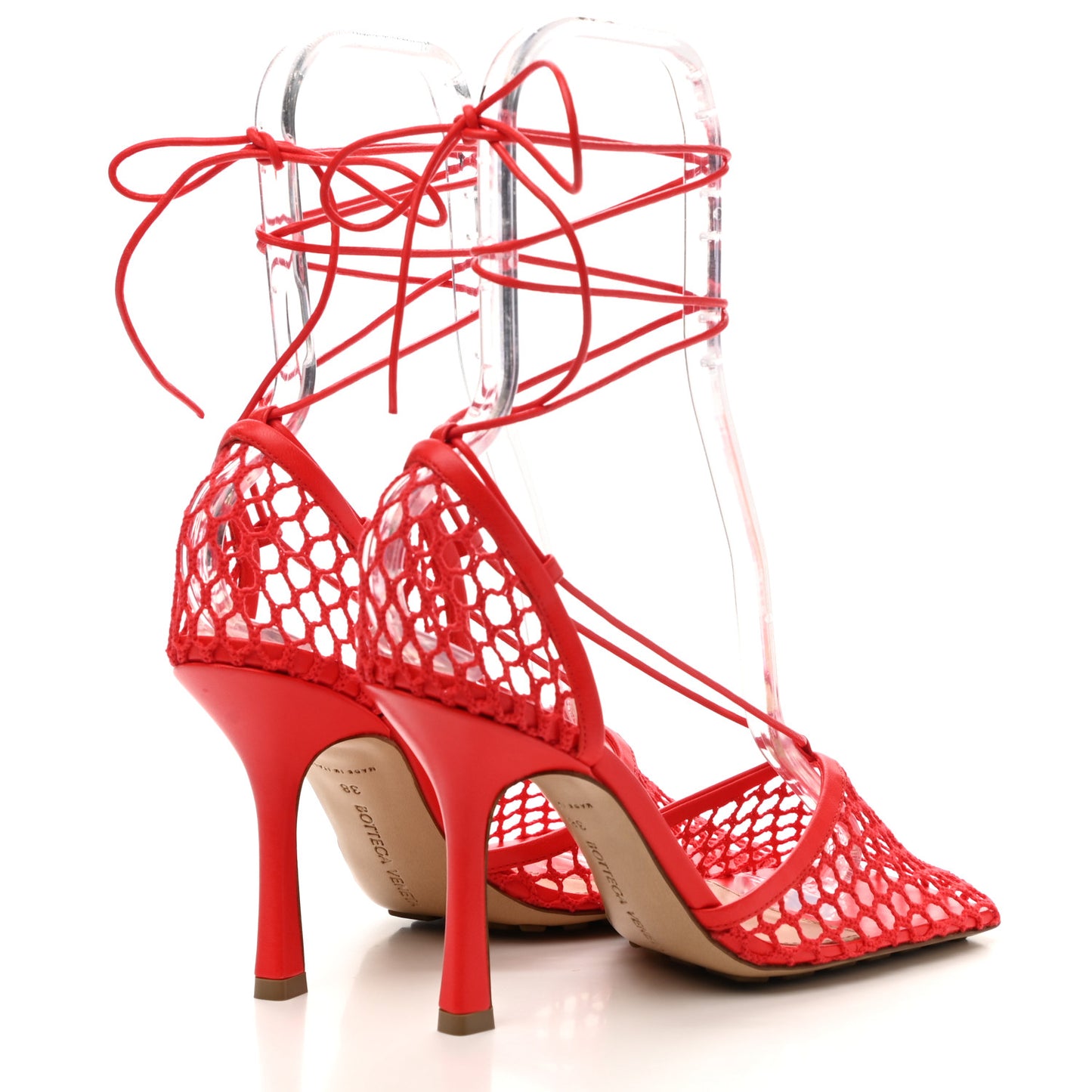 Mesh Nappa Stretch Ankle Tie Sandals 38 Tomato