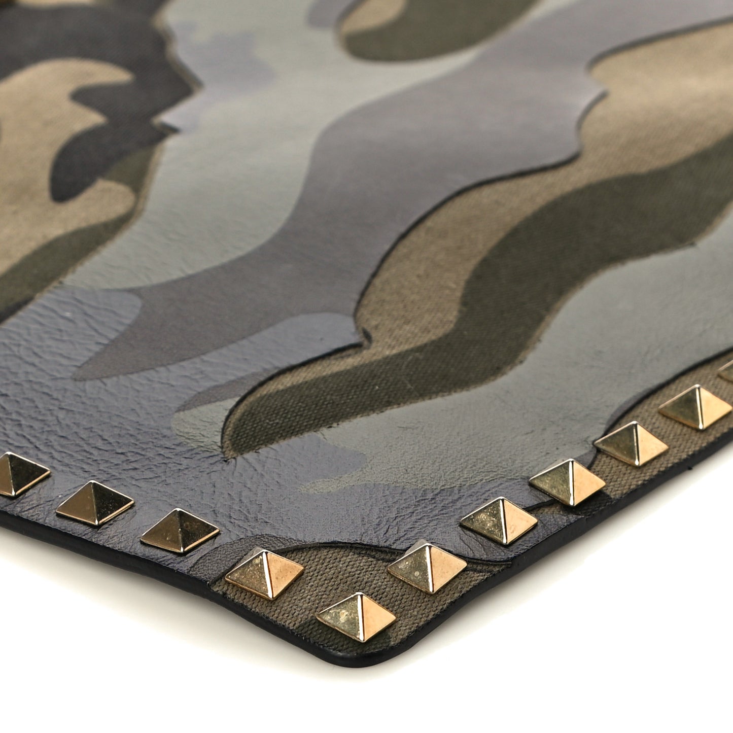 Nappa Canvas Camouflage Large Rockstud Zip Pouch Green