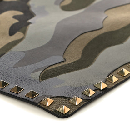 Valentino Garavani Nappa Canvas Camouflage Large Rockstud Zip Pouch Green 8 of 9