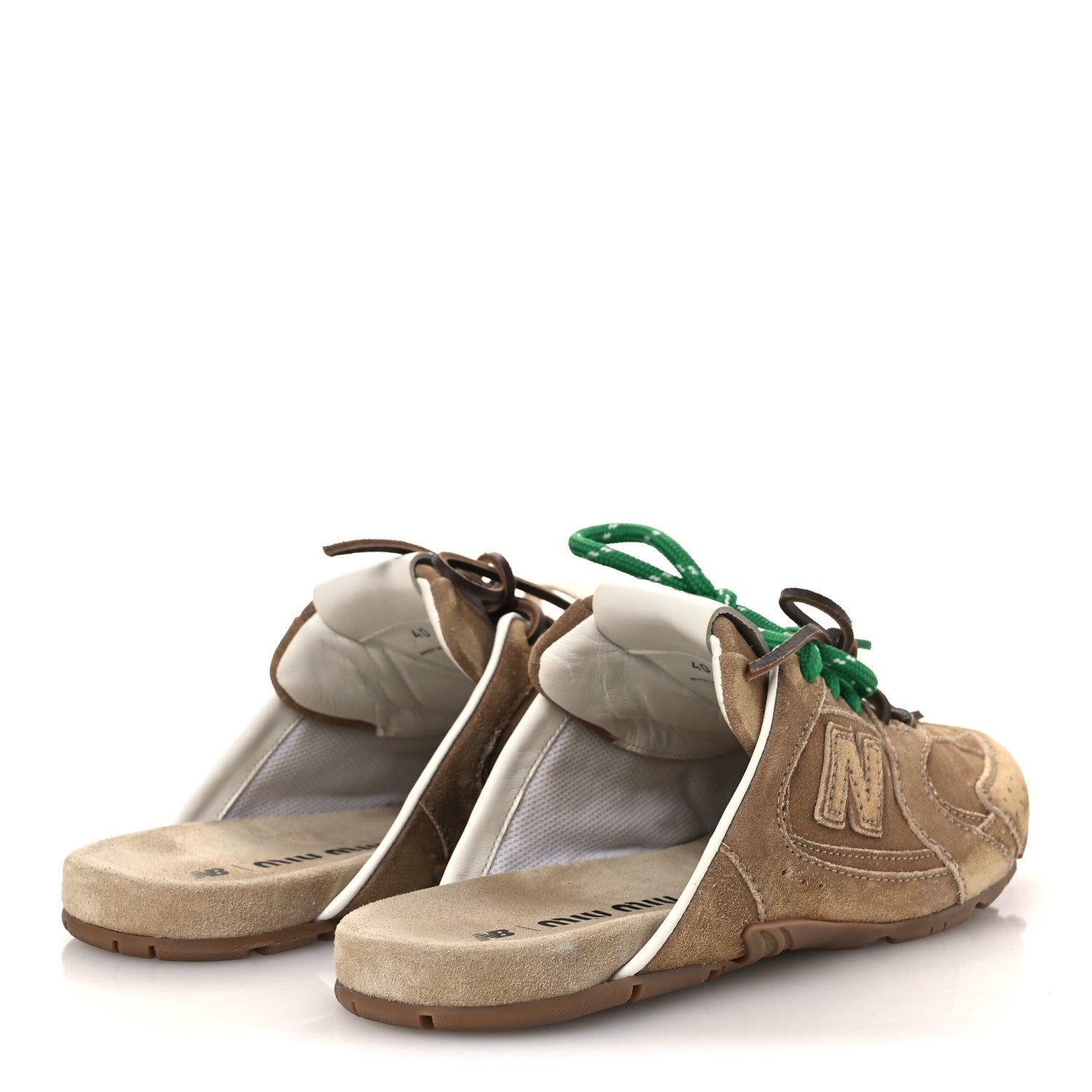Miu Miu X NEW BALANCE Faded Suede Calfskin 530 SL Slip-On Mules 40 Ecru 4 of 9