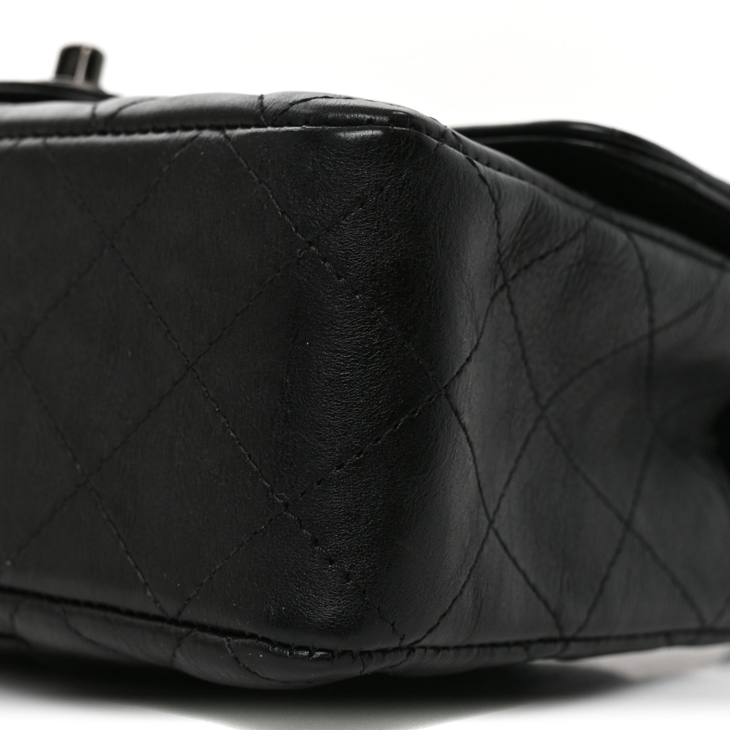 Crumpled Calfskin Quilted Mini Rectangular Flap So Black