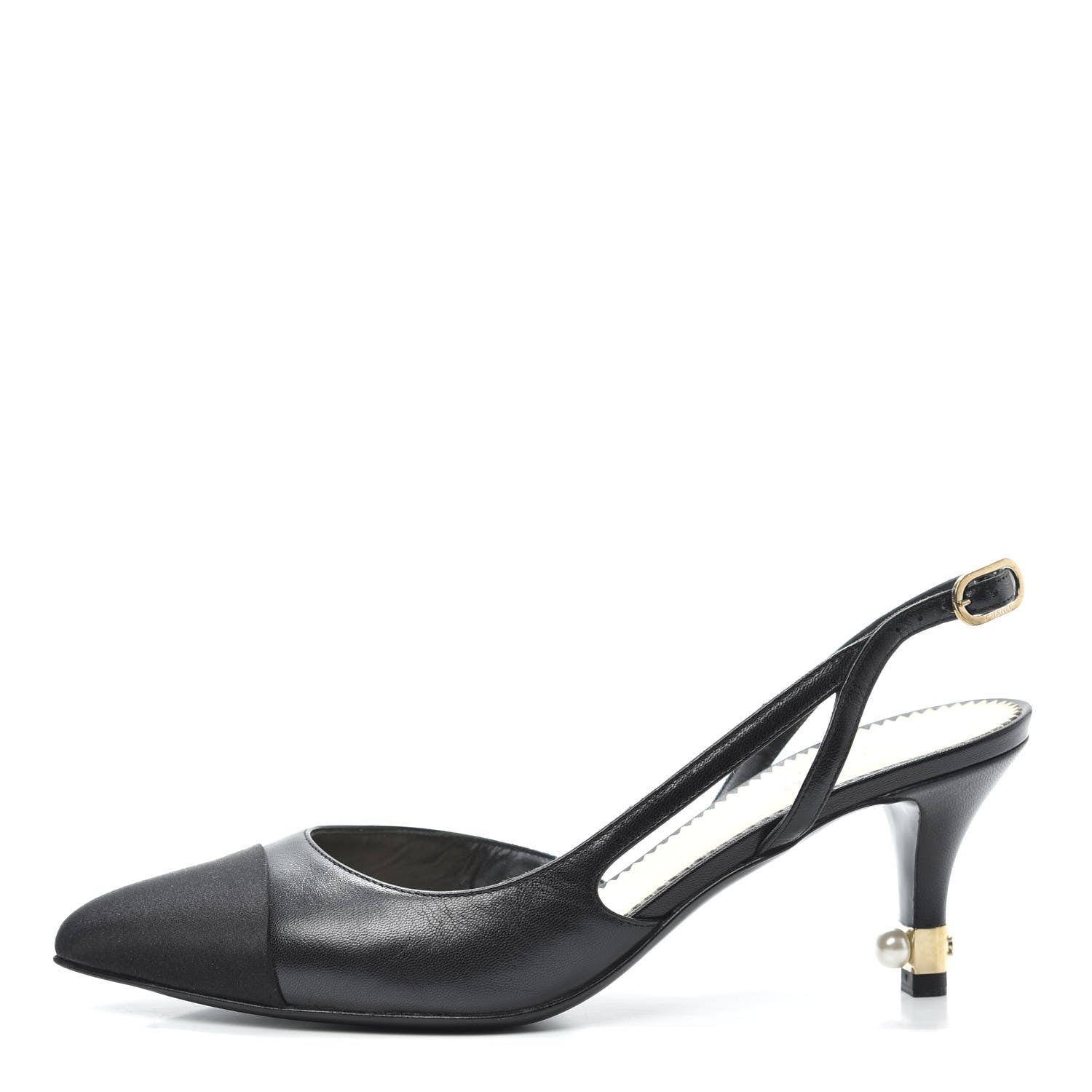 Chanel Lambskin Satin Cap Toe CC Slingback Heels 37 Black 1 of 7
