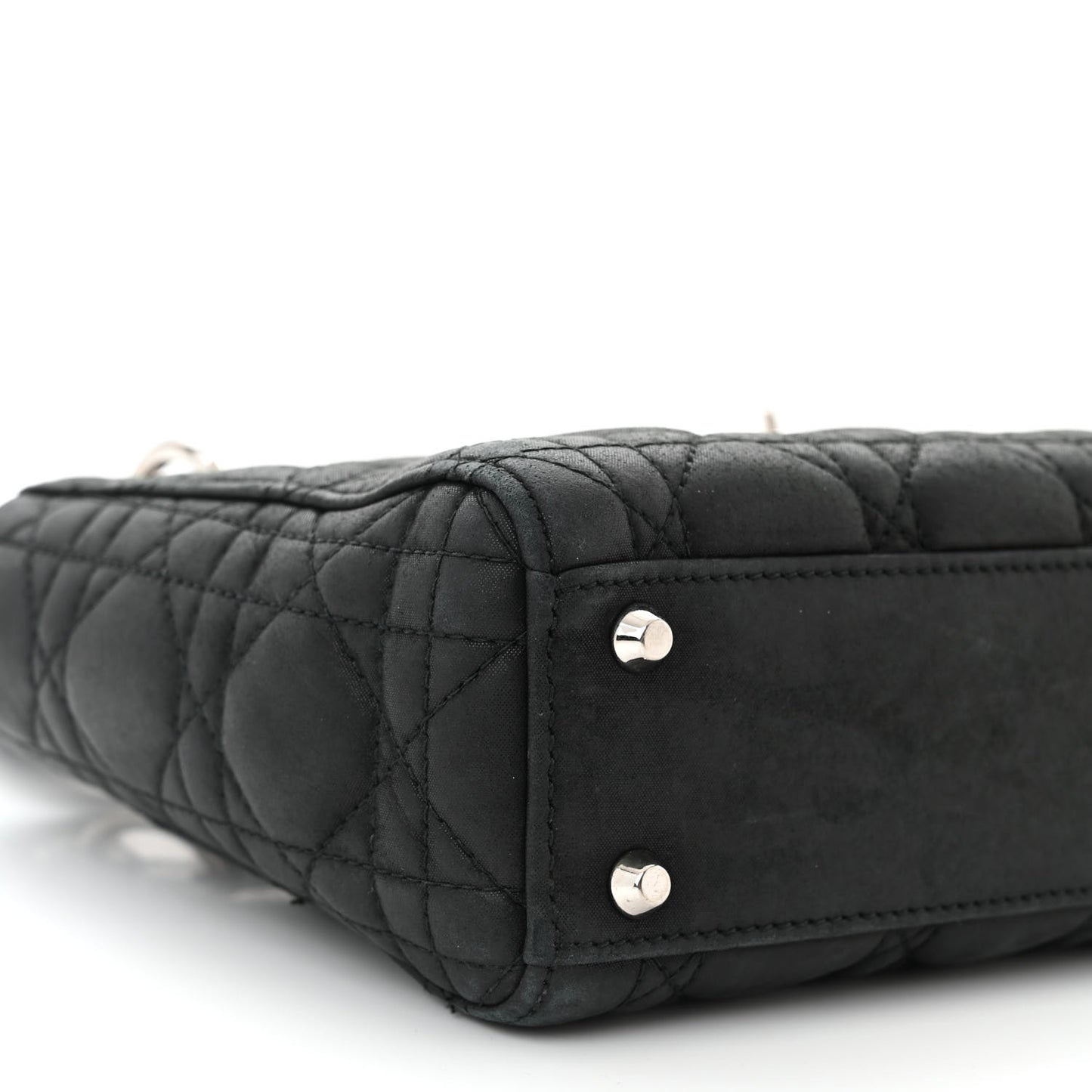 Metallic Calfskin Cannage Mini Lady Dior Black