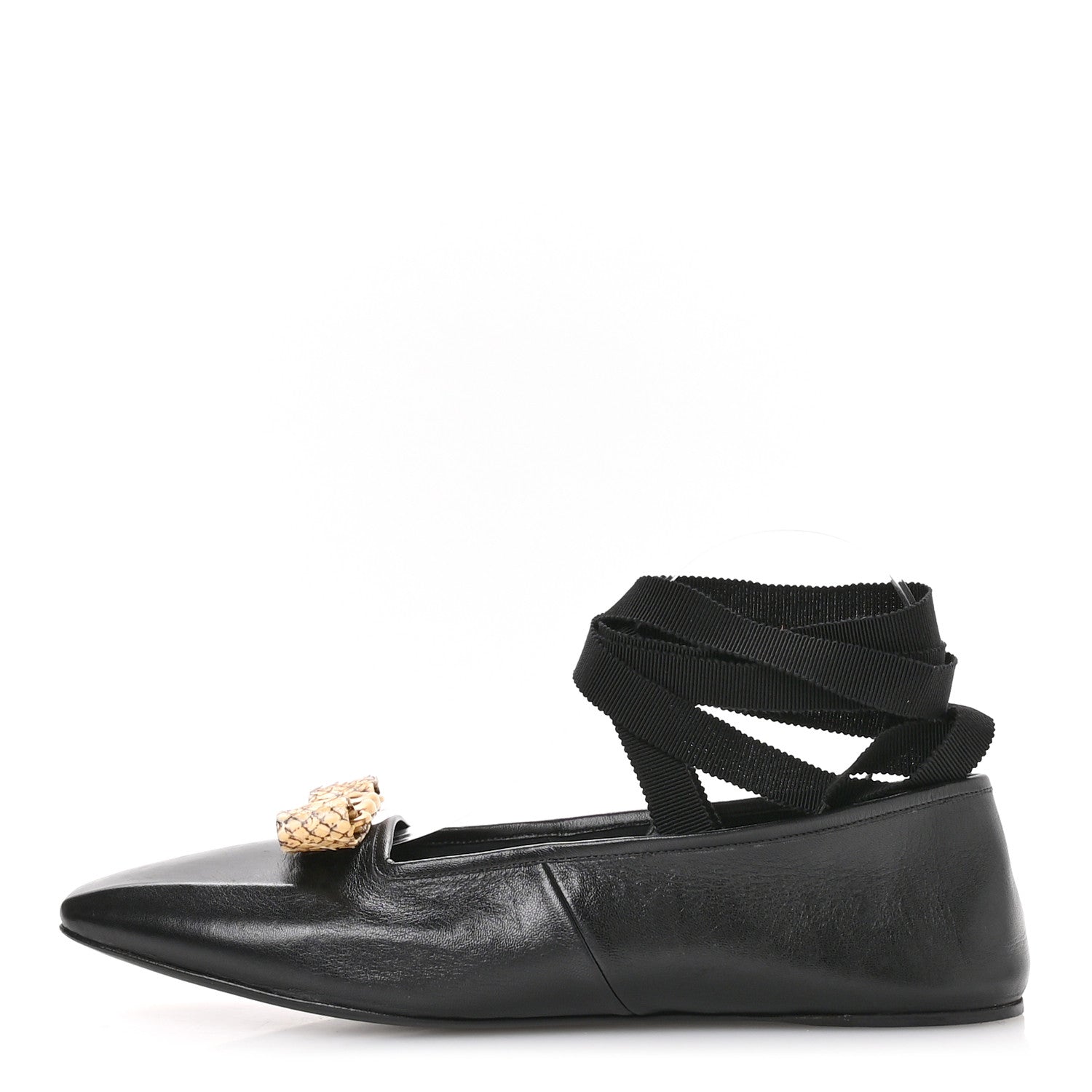 Gucci Malaga Kid Snakeskin Interlocking G Ballet Flats 39 Black 1 of 8