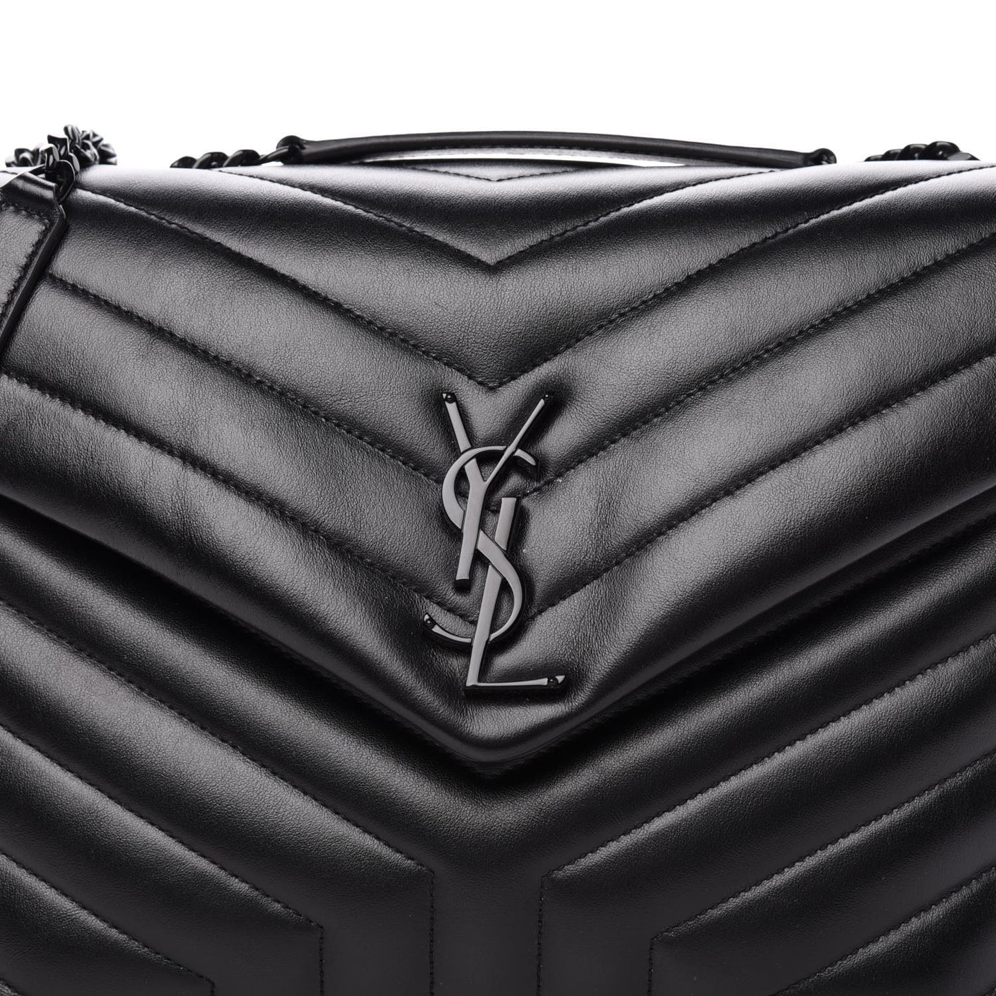 Calfskin Y Quilted Monogram Medium Loulou Chain Satchel Black