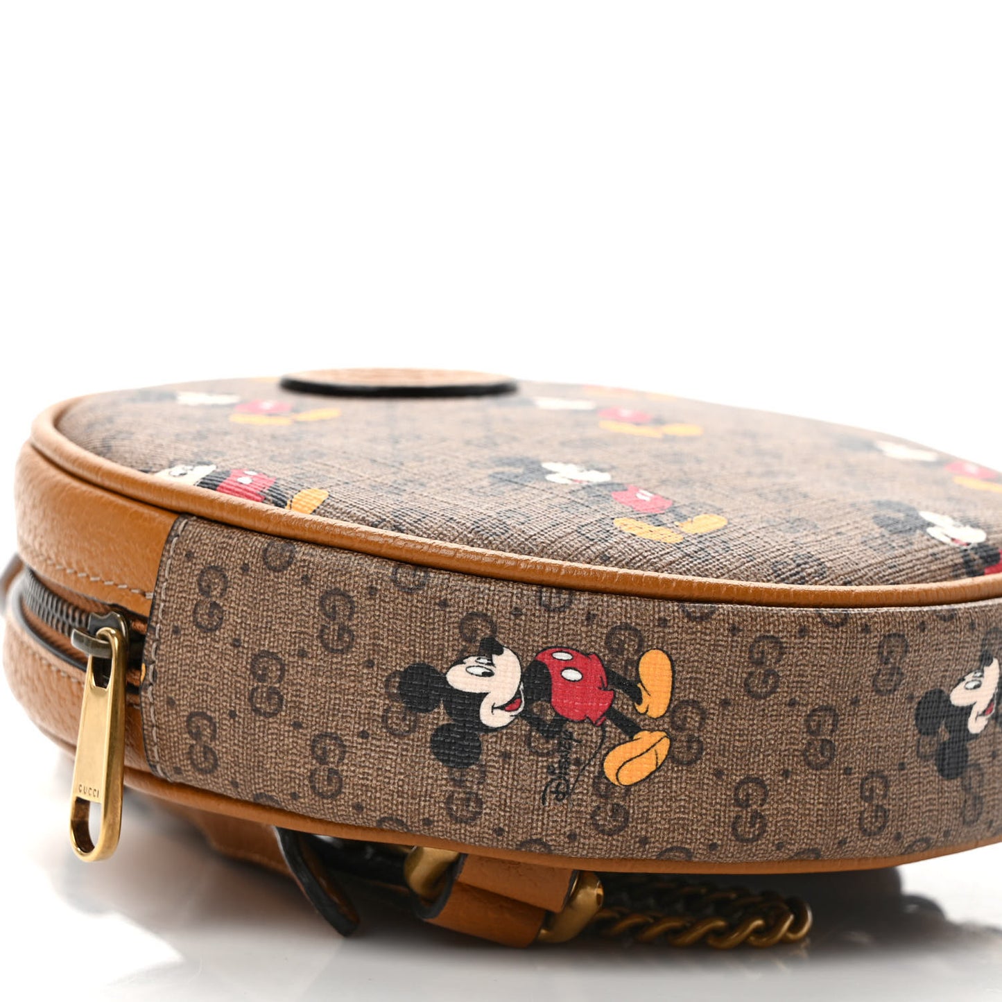 X DISNEY Mini Vintage GG Supreme Monogram Mickey Mouse Round Backpack Beige Vintage Sun Oil