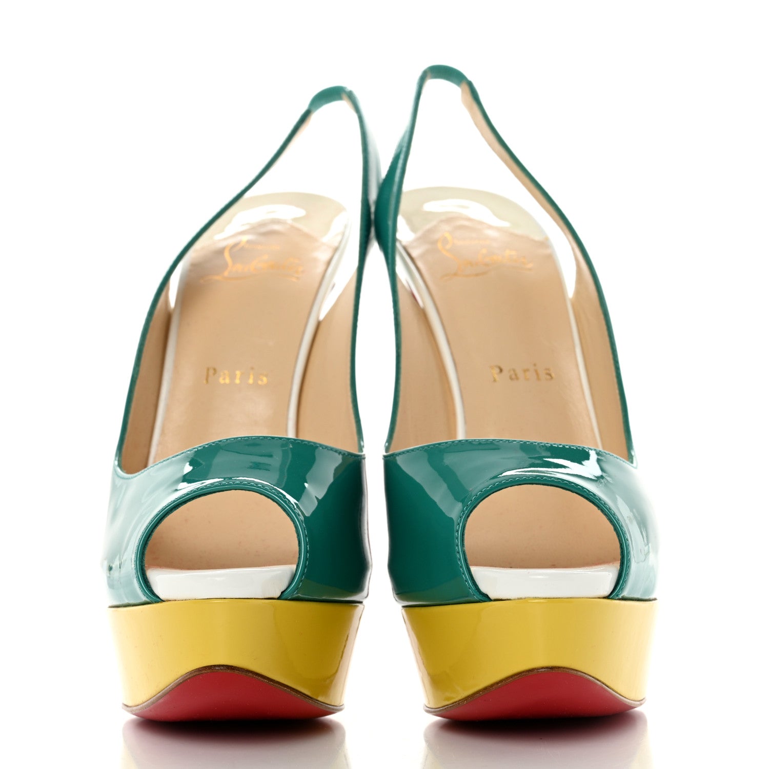 Christian Louboutin Patent Lady Peep Sling 150 Pumps 39 Jade Mimosa 2 of 11