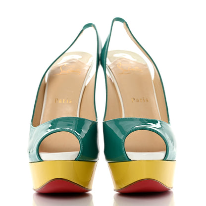 Christian Louboutin Patent Lady Peep Sling 150 Pumps 39 Jade Mimosa 2 of 11