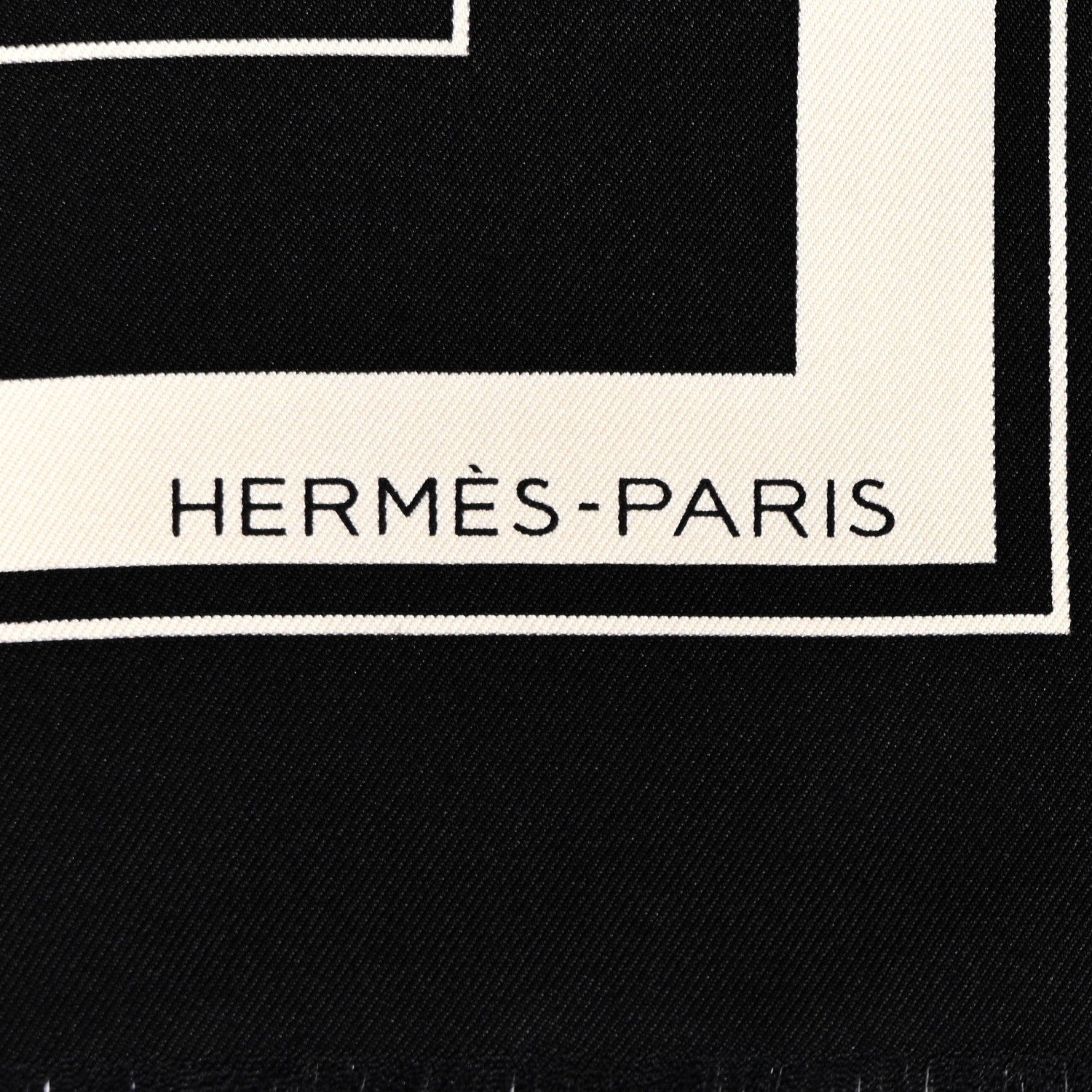 Hermes Silk Ex Libris Fringe Scarf 80 Black Ecru 2 of 4