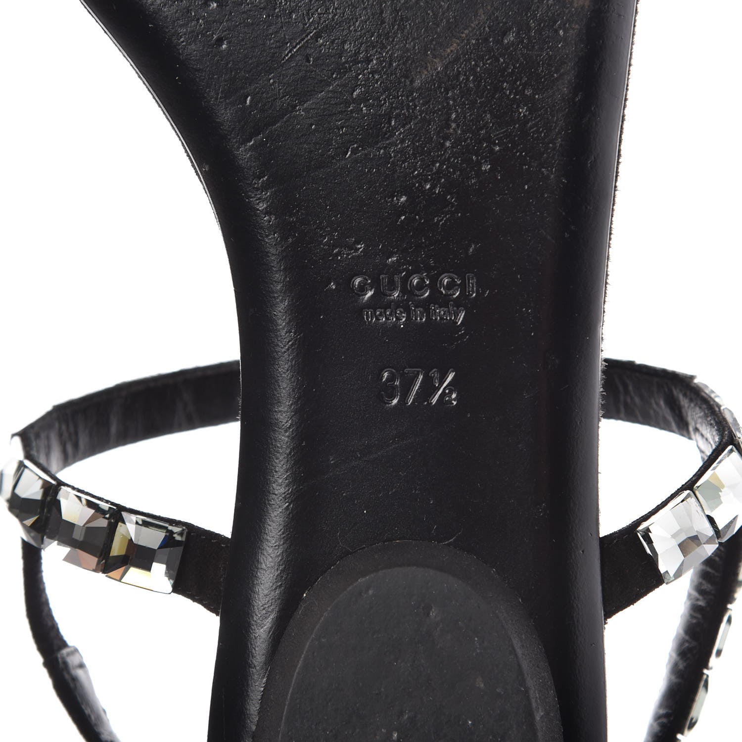 Gucci Suede Crystal Mallory Thong Sandals 37.5 Black 7 of 9