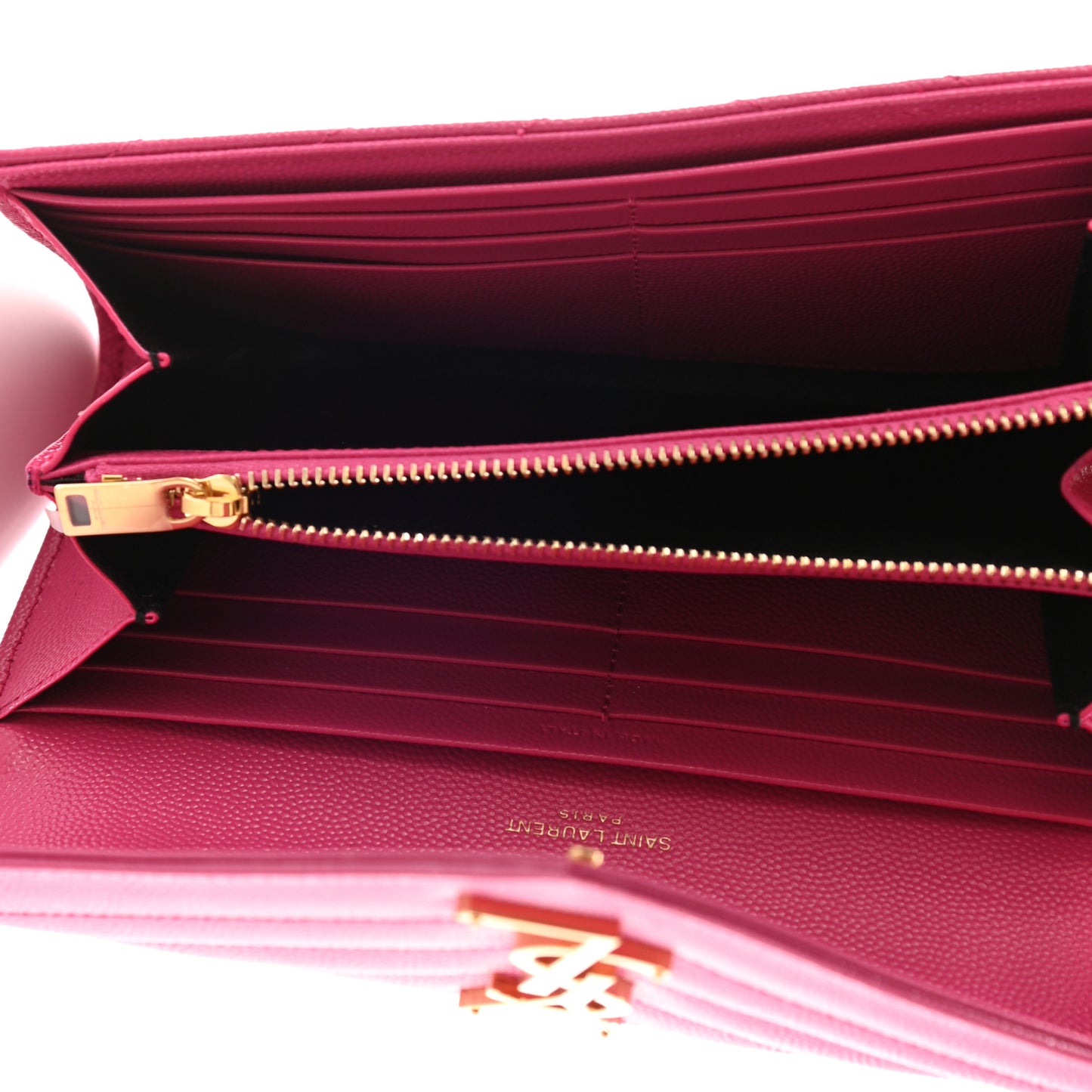 Grain De Poudre Matelasse Chevron Monogram Flap Wallet Fuxia
