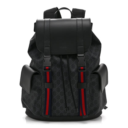 Gucci Soft GG Supreme Monogram Calfskin Web Double Buckle Backpack Black 1 of 10